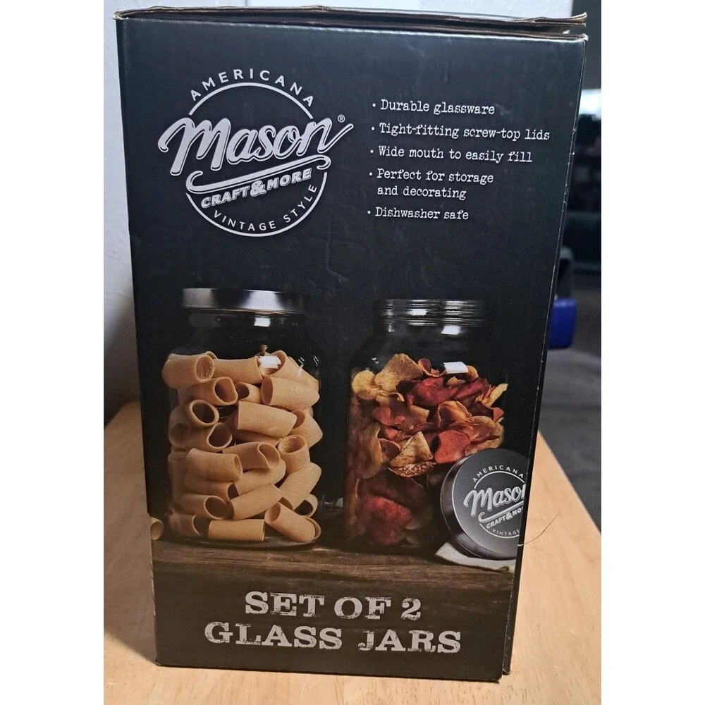 BRAND NEW Mason Craft And More Set of 2 132oz Screw on Lids Glass Jars